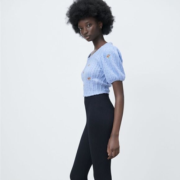 ZARA EMBROIDERED FLORAL CABLE KNIT TOP - Picture 10 of 13